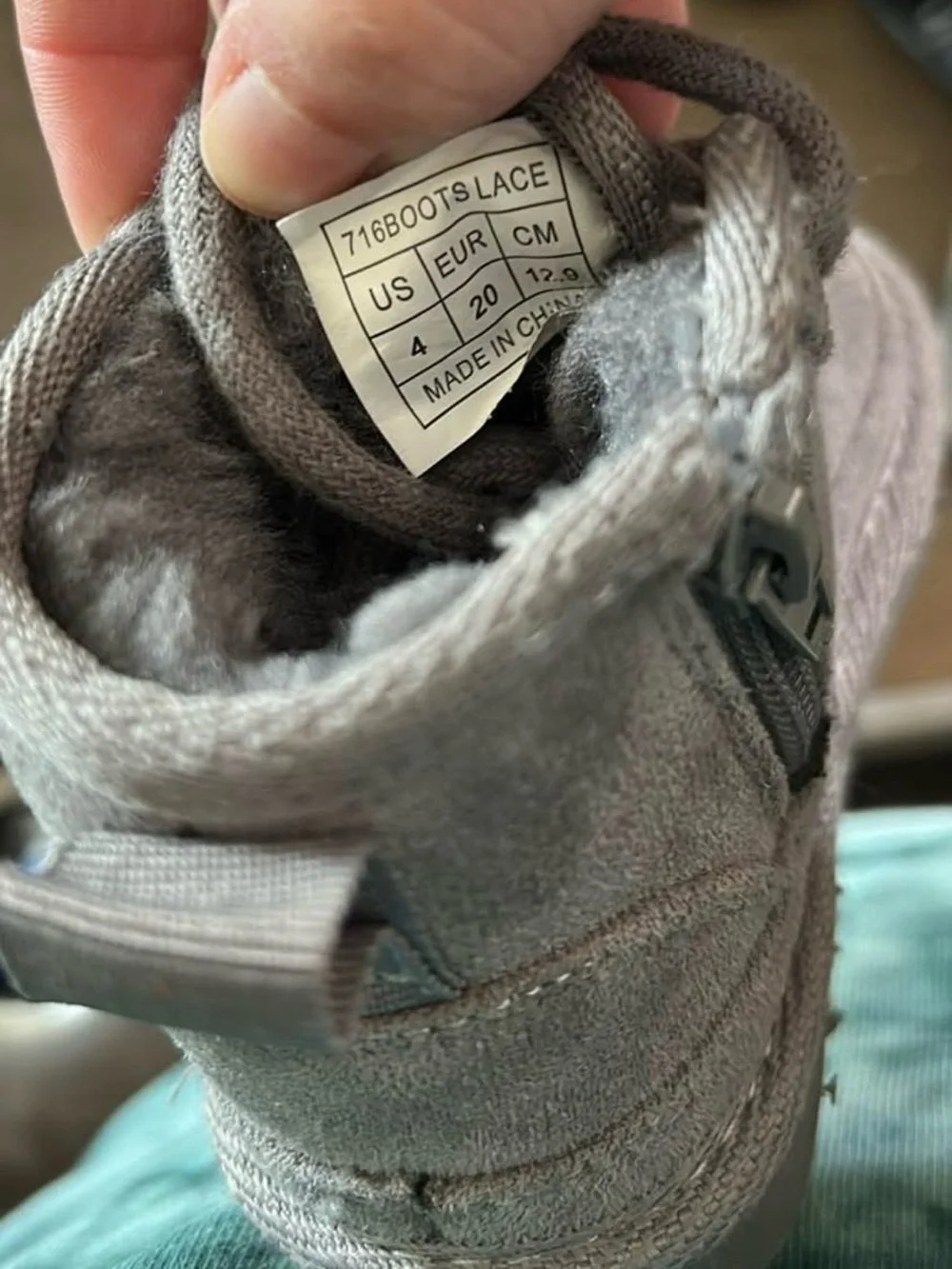 Baby Grey Plush-Lined Lace-Up Boots